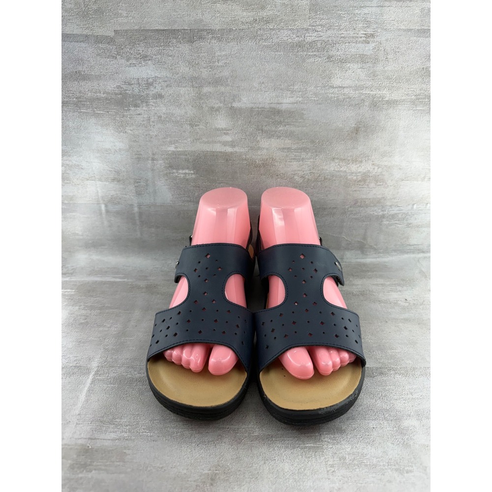 Flyflot Navy Blue Perforated Slingback Comfort Sandals Italy Women Sz EU 39 US 8